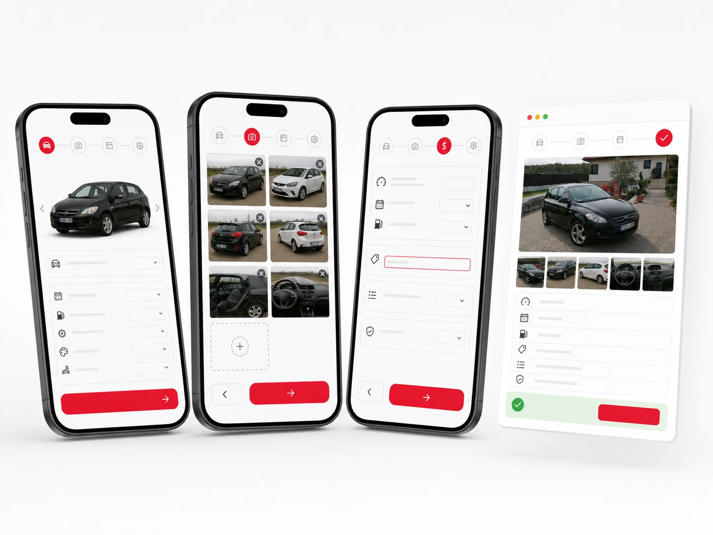 Autoverzum private seller listing flow shown on mobile screens
